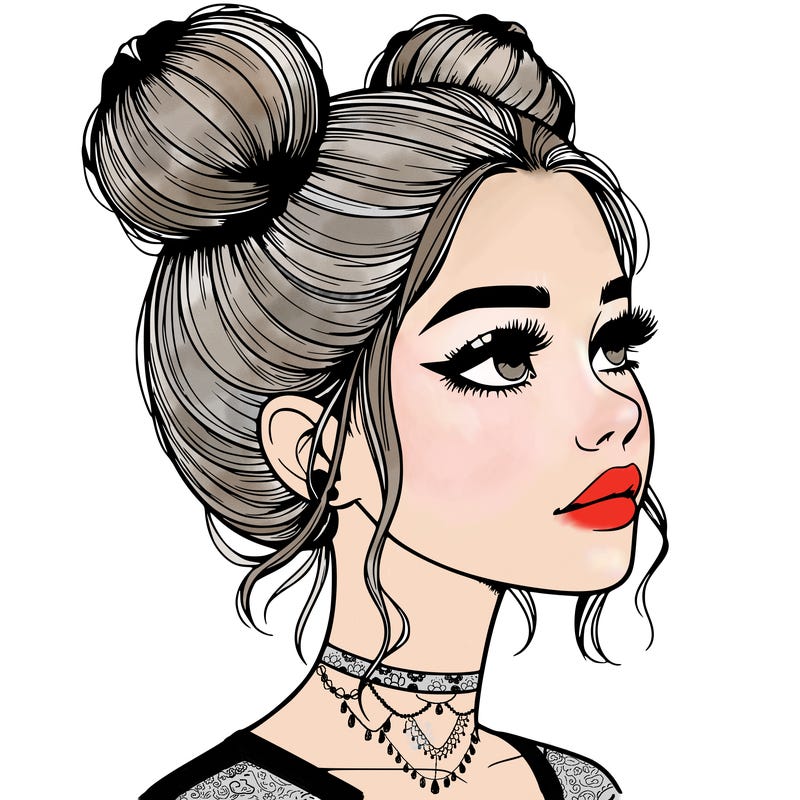 realistic girl with buns on the top of her head