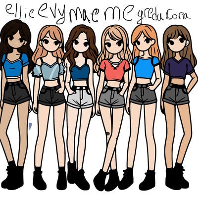 a group of girls wearing crop tops and shorts
