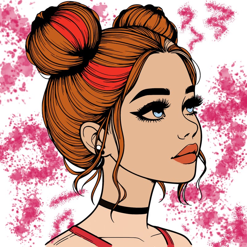 realistic girl with buns on the top of her head