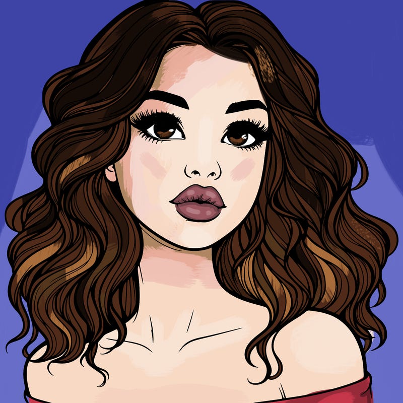 realistic girl with wavy hair and lips