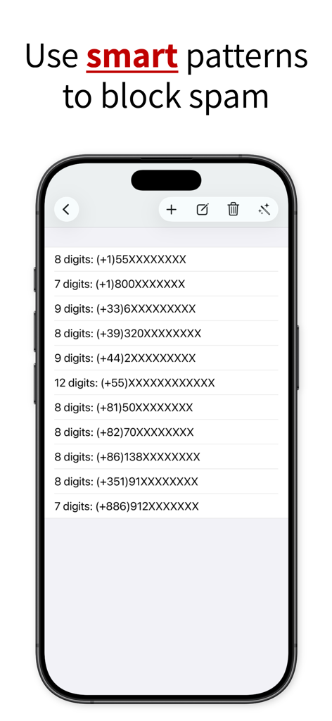 Call Ranger: Mass Call Blocker - A list of phone number blocking rules with wildcards and area codes in the Call Ranger app
