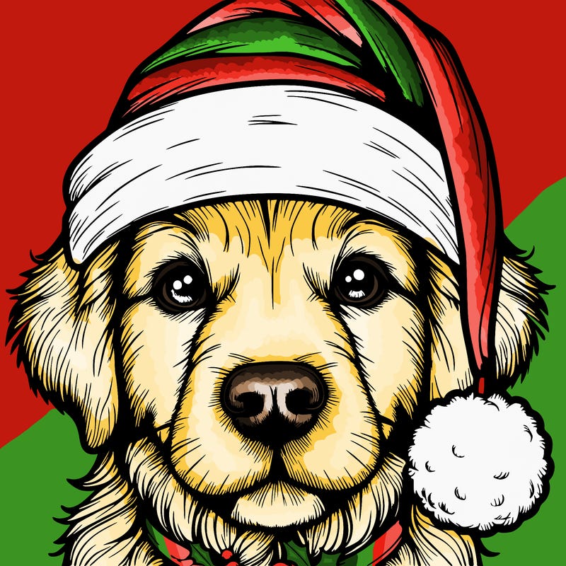 realistic dog with a christmas hat