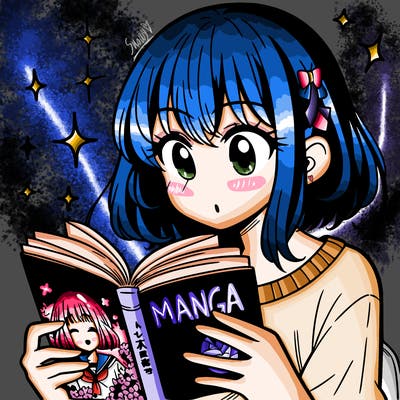 manga girl reading a manga book