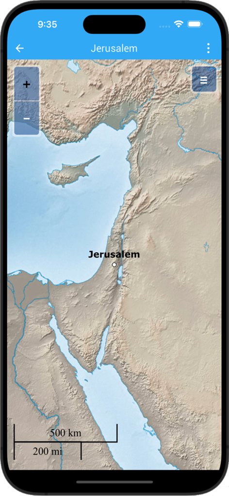inWORD Bible - Interactive geographic map of Jerusalem in the inWORD Bible study app