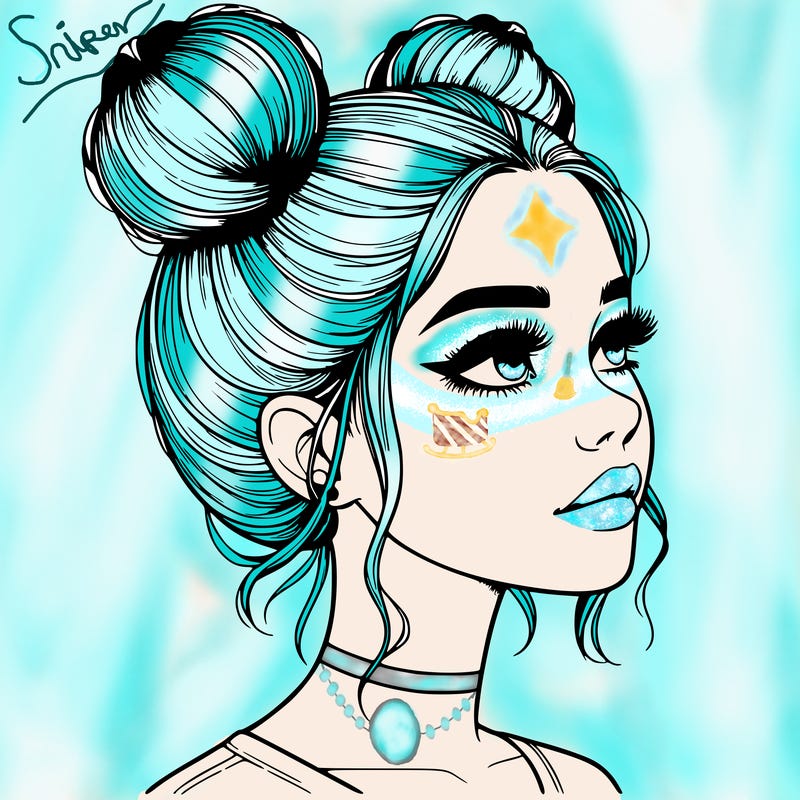 realistic girl with buns on the top of her head