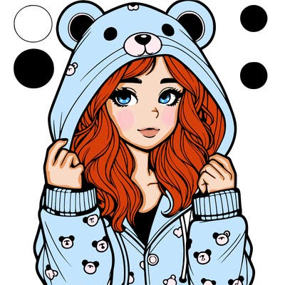 realistic girl in a animal pjs hoodie