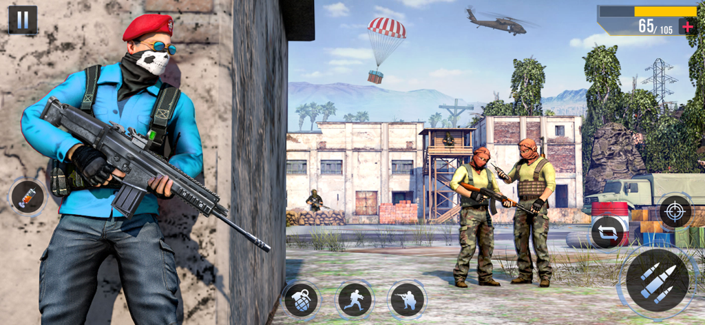 FPS Commando Gun Game Offline - Commando soldier with rifle in a tactical military environment