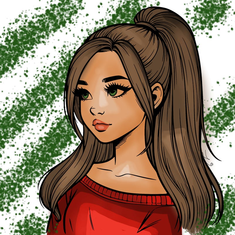 realistic girl with a high ponytail