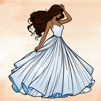 realistic woman with dress flowing in the wind