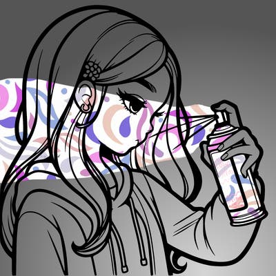 a realistic girl spray painting