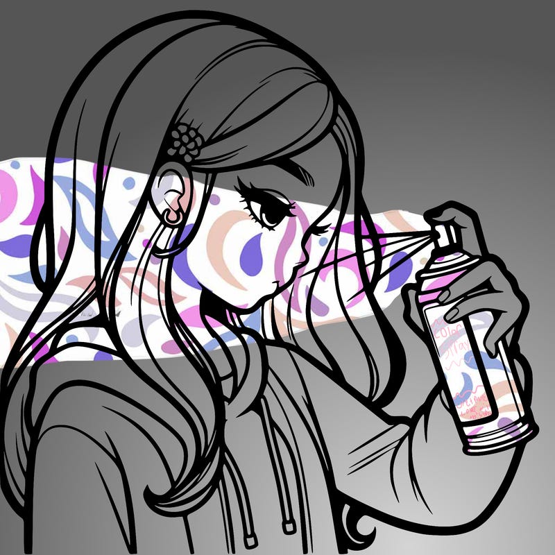 a realistic girl spray painting