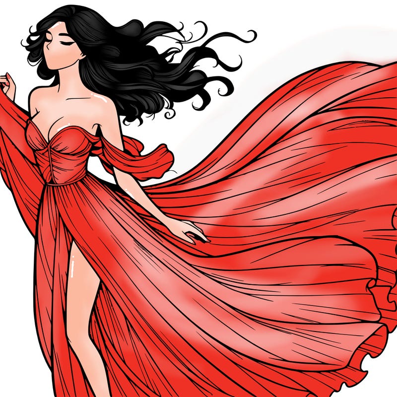 realistic woman in dress flowing the the wind