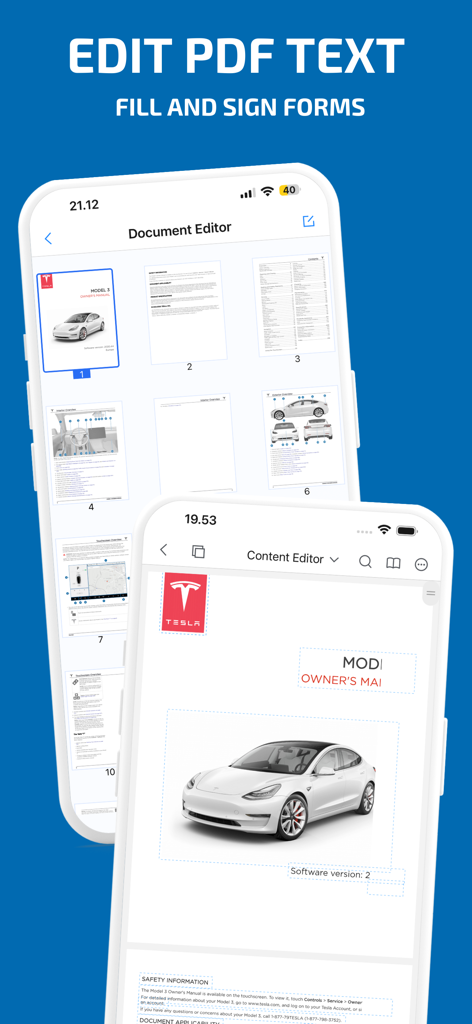 PDFテキスト編集と文書管理機能を示すスマートフォンの画面