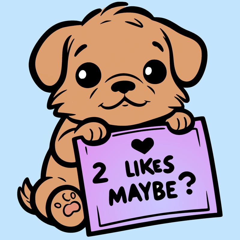 a puppy holding a sign that says 2 likes maybe?