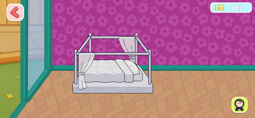 Lifora Life: My Ava World - A pink floral bedroom with a white canopy bed in Lifora Life My Ava World