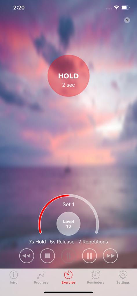 myKegel Kegel Exercise Trainer - The myKegel app exercise timer interface for pelvic floor workouts.