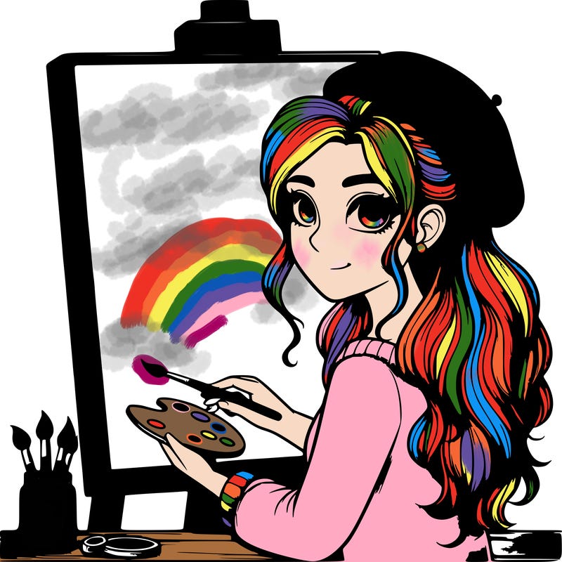 realistic girl artist painting a blank canvas