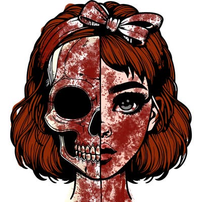 realistic girl with half skull mask