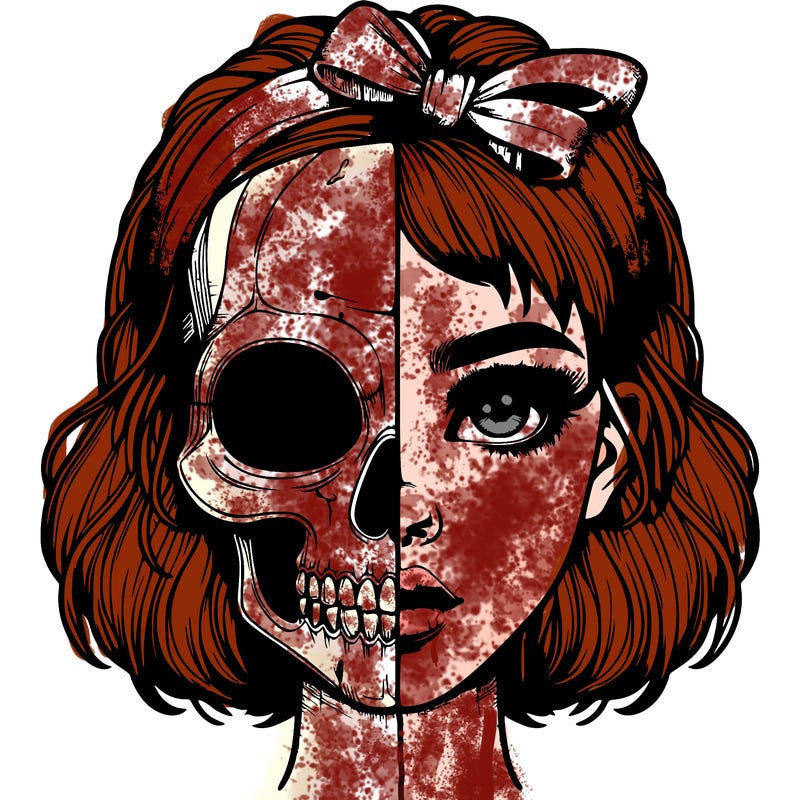 realistic girl with half skull mask