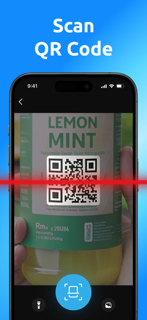 QR Code Generator Pro‎ - Smartphone-Bildschirm, der die QR Code Generator Pro-App beim Scannen eines QR-Codes auf einem Produktetikett zeigt