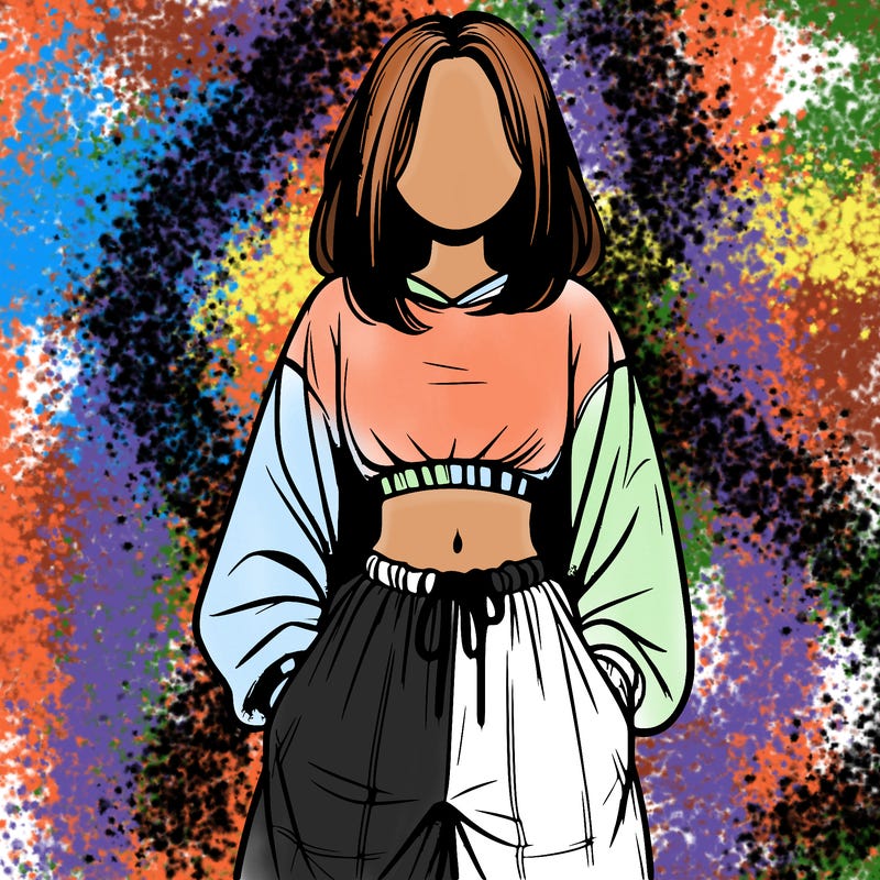 realistic girl faceless with baggy pants and a crop top