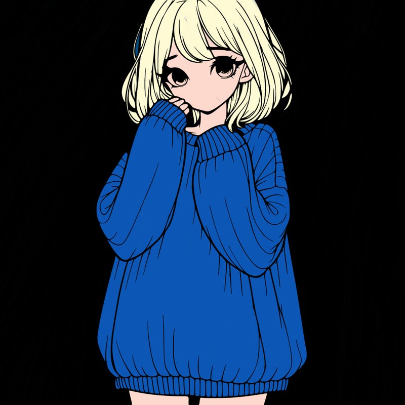 shy realistic girl wearing a baggy sweater
