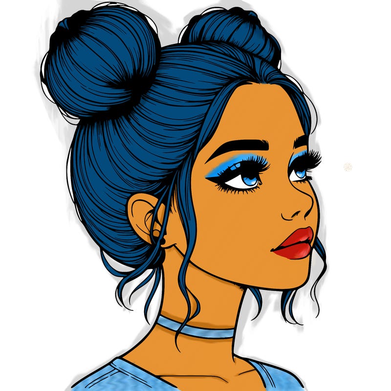 realistic girl with buns on the top of her head