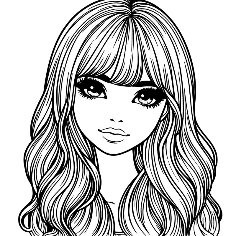 realistic girl with long hair and bangs