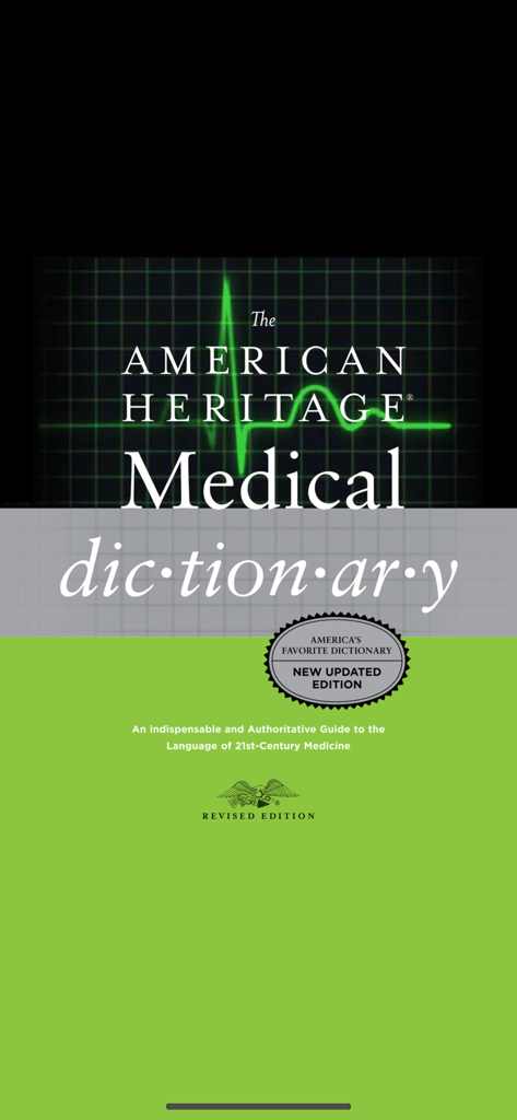 American Heritage® Medical - Splash screen of the American Heritage Medical Dictionary app featuring an EKG heartbeat graphic.