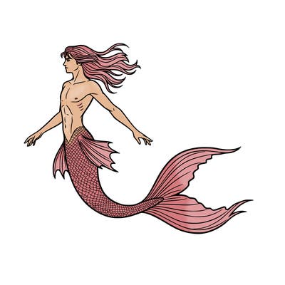 thin male mermaid with long tail