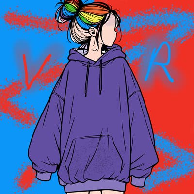 realistic girl with a oversized sweatshirt on and a bun