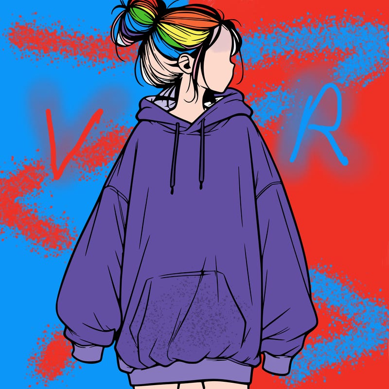 realistic girl with a oversized sweatshirt on and a bun