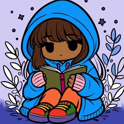 girl in oversized hoodie reading a book