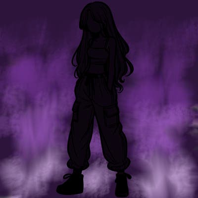 girl in baggy pants crop top and long hair