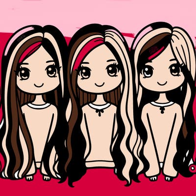 three girls with long straight hair and one with curls