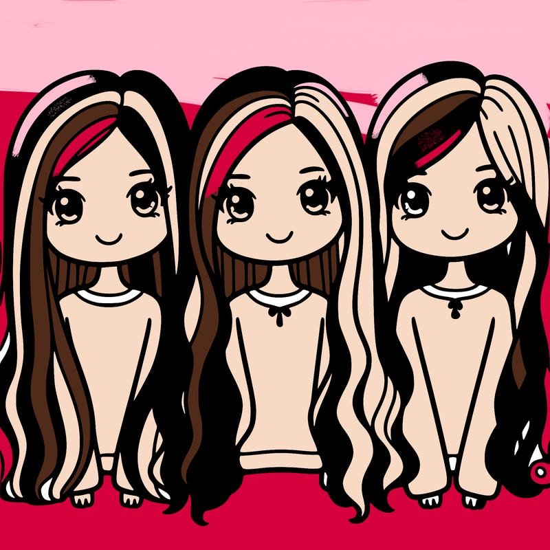 three girls with long straight hair and one with curls