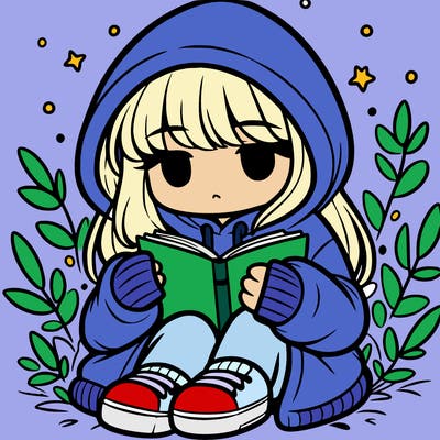 girl in oversized hoodie reading a book