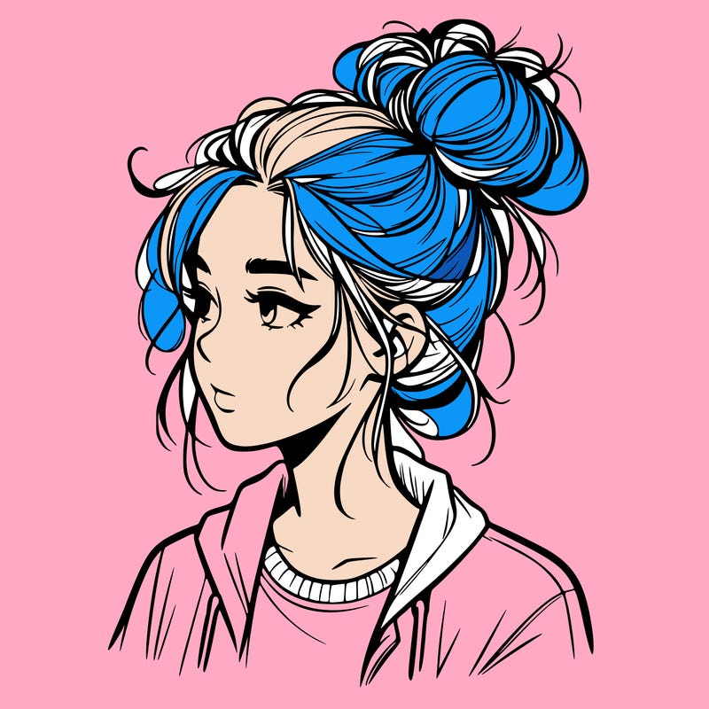 realistic teenage girl with a messy bun