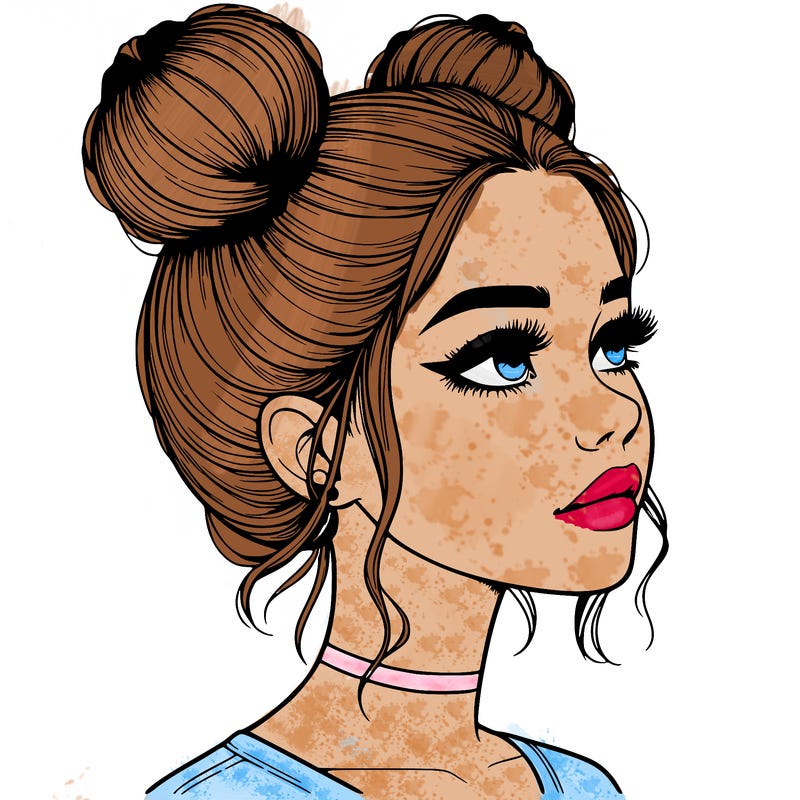 realistic girl with buns on the top of her head