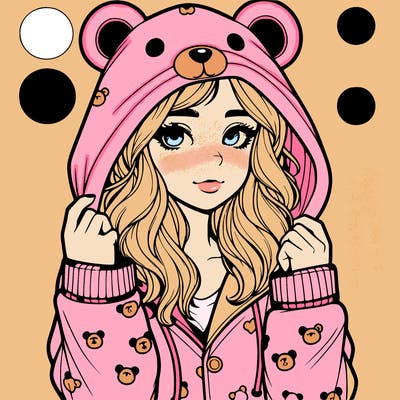 realistic girl in a animal pjs hoodie