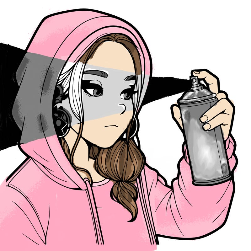 a realistic girl, spray painting