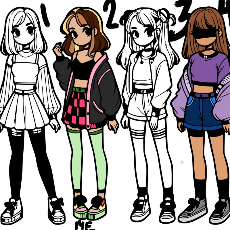 one girl with crop-top shirt and a jacket with a skirt, long socks and another girl with a shirt and pants with a jacket