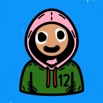 a person with non face waering a hoodie with a small 132 symbol