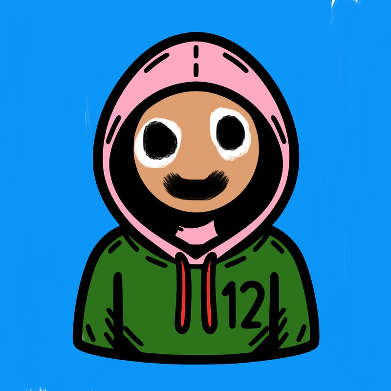 a person with non face waering a hoodie with a small 132 symbol