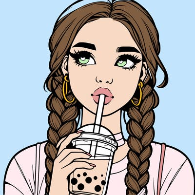 realistic girl with braided hair drinking boba