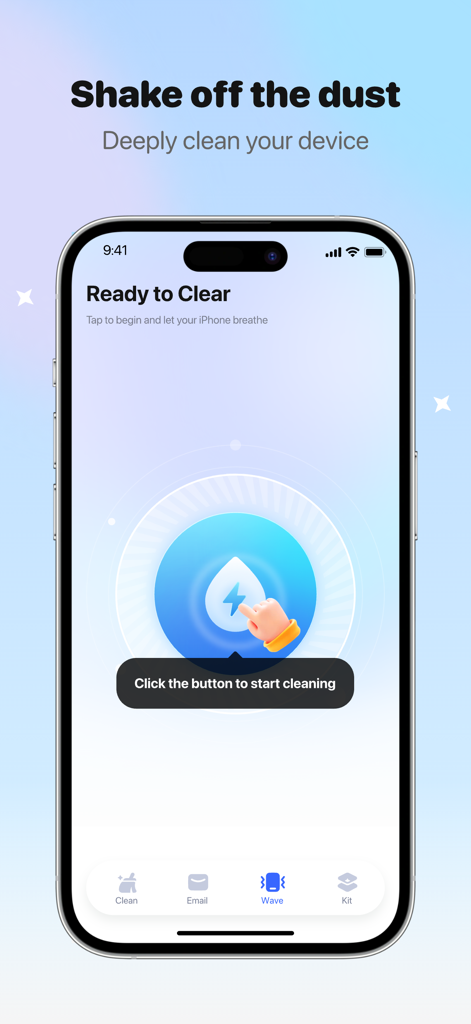 AI CleanKit speaker cleaner and water eject interface on iPhone
