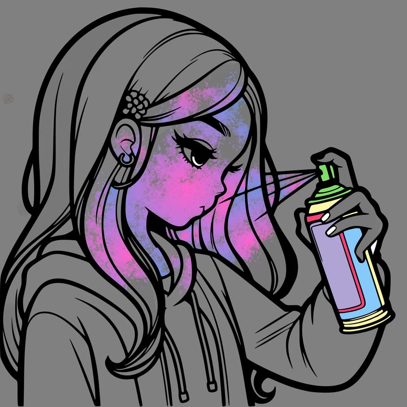 a realistic girl spray painting