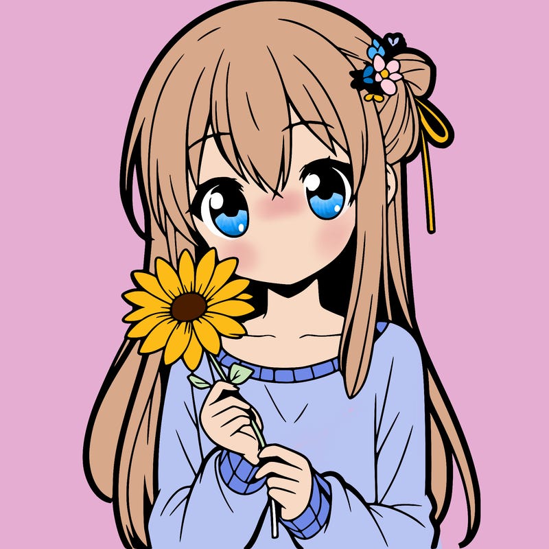 anime girl holding a flower