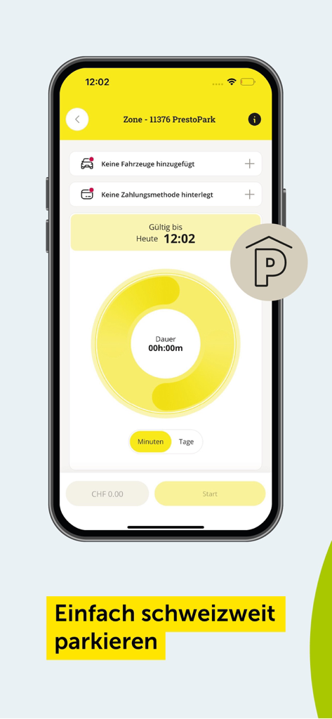 Interfaz móvil de la aplicación TCS que muestra la función Aparca y Paga con un temporizador de aparcamiento digital y opciones de pago