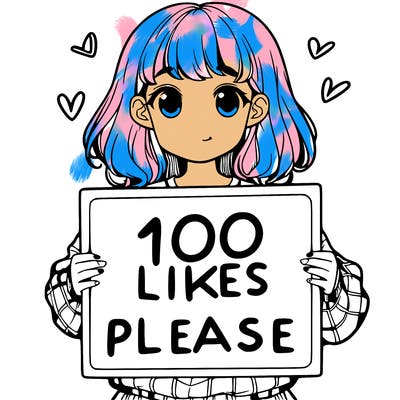 a girl holding a sign saying 100 likes please
